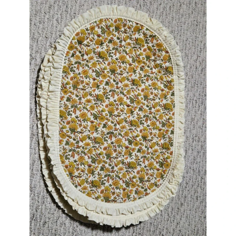 VTG 70s/80’s 4 Ruffled Quilted Placemats Brown Cream Orange Floral Preowned